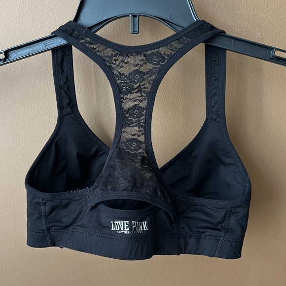 PINK YOGA Victoria's Secret Push-Up Black Lace Racerback Sports Bra Size S - Picture 2 of 3